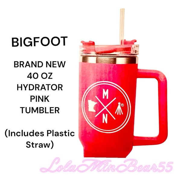 BIGFOOT BRAND NEW 40 OUNCE PINK TUMBLER WITH PLASTIC STRAW INCLUDED-INSULATED - Picture 9 of 9